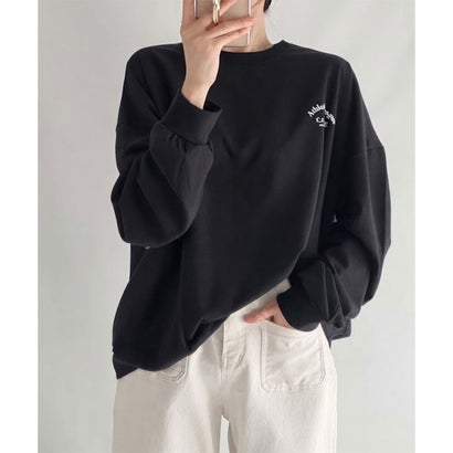 リアルスタイル REAL STYLE カットソー ロンT 長袖 Tシャツ レディース 秋 冬 薄手 ゆったり 大きいサイズ コットン 綿 ロゴプリント トップス カジュアル 韓国 韓国ファッション チンチャコリア （ブラック）｜詳細画像