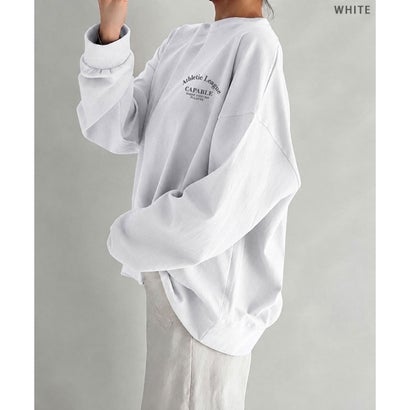 リアルスタイル REAL STYLE カットソー ロンT 長袖 Tシャツ レディース 秋 冬 薄手 ゆったり 大きいサイズ コットン 綿 ロゴプリント トップス カジュアル 韓国 韓国ファッション チンチャコリア （ホワイト）｜詳細画像