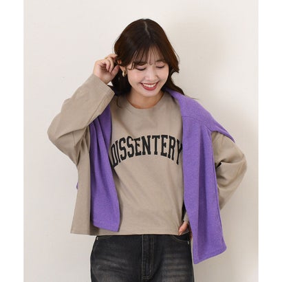 カットソー Tシャツ レディース 秋 冬 長袖 ロゴT トップス ショート丈 綿 薄手 ゆったり カジュアル 韓国 大きめ おしゃれ 韓国ファッション チンチャコリア （ベージュ）｜詳細画像