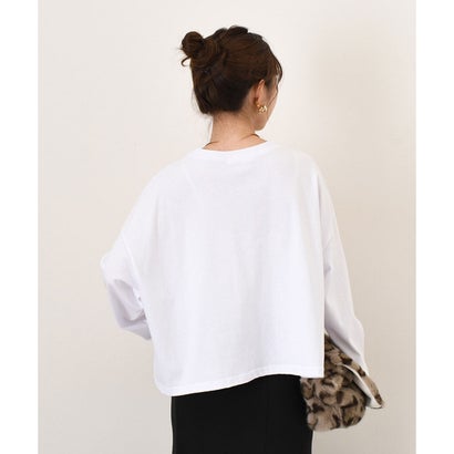 カットソー Tシャツ レディース 秋 冬 長袖 ロゴT トップス ショート丈 綿 薄手 ゆったり カジュアル 韓国 大きめ おしゃれ 韓国ファッション チンチャコリア （ホワイト）｜詳細画像