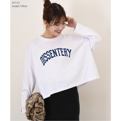 カットソー Tシャツ レディース 秋 冬 長袖 ロゴT トップス ショート丈 綿 薄手 ゆったり カジュアル 韓国 大きめ おしゃれ 韓国ファッション チンチャコリア （ホワイト）｜詳細画像
