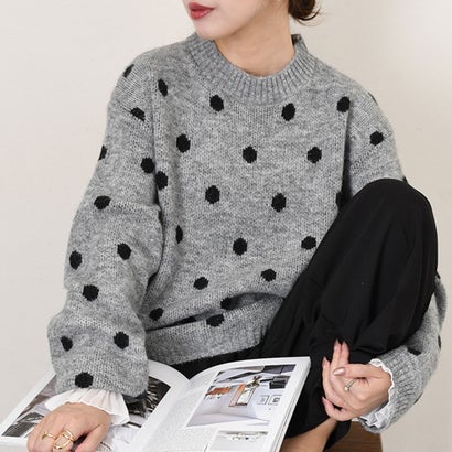 リアルスタイル REAL STYLE ニット セーター レディース 秋 冬 春 長袖 厚手 ドット柄 トップス 暖かい あったか 防寒 チクチクしない ゆったり おしゃれ きれいめ （モカ(15)）｜詳細画像