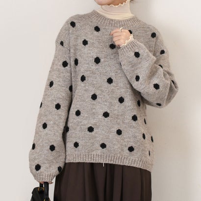 リアルスタイル REAL STYLE ニット セーター レディース 秋 冬 春 長袖 厚手 ドット柄 トップス 暖かい あったか 防寒 チクチクしない ゆったり おしゃれ きれいめ （モカ(15)）｜詳細画像