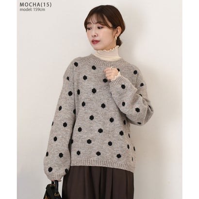 リアルスタイル REAL STYLE ニット セーター レディース 秋 冬 春 長袖 厚手 ドット柄 トップス 暖かい あったか 防寒 チクチクしない ゆったり おしゃれ きれいめ （モカ(15)）｜詳細画像