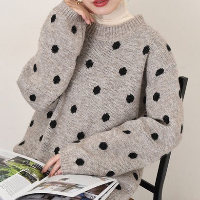 リアルスタイル REAL STYLE ニット セーター レディース 秋 冬 春 長袖 厚手 ドット柄 トップス 暖かい あったか 防寒 チクチクしない ゆったり おしゃれ きれいめ （グレー(04)）｜詳細画像