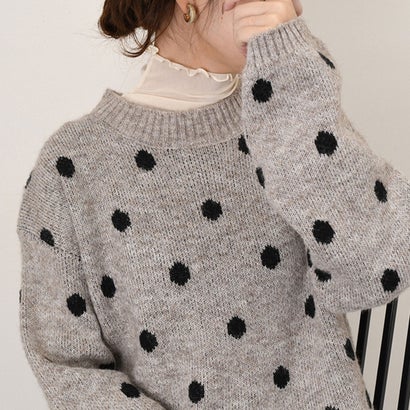 リアルスタイル REAL STYLE ニット セーター レディース 秋 冬 春 長袖 厚手 ドット柄 トップス 暖かい あったか 防寒 チクチクしない ゆったり おしゃれ きれいめ （グレー(04)）｜詳細画像