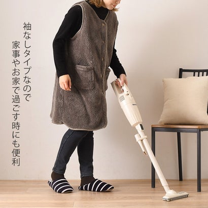 リアルスタイル REAL STYLE ボアベスト レディース ロング ノーカラー  おしゃれ フリース ルームウェア 暖かい トップス 部屋着 防寒 着る毛布 羽織り 冬 大人 ハルモニチョッキ キムジャンチョッキ （エクリュ）｜詳細画像