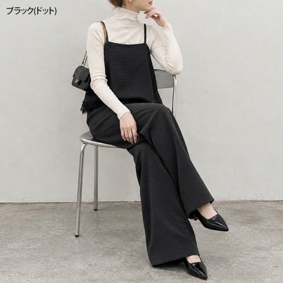 オールインワン レディース 春 夏 秋 セットアップ風 ワイドパンツ キャミソール レース おしゃれ きれいめ カジュアル 重ね着 ポケット （ブラウン(無地)）｜詳細画像