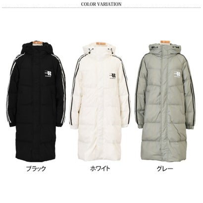 ダウンコート レディース ダウン90％ フェザー10％ ロング 厚手 冬 アウター ダブルジップ ロゴプリント サイドライン 極暖 暖かい （ホワイト）｜詳細画像