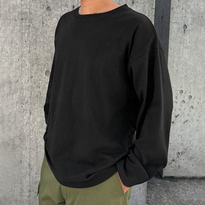 Tシャツ レディース メンズ 長袖 綿100％ 大きいサイズ 厚手 無地 ヘビーウェイト トップス カットソー ゆったり 丸首 ロンT （ブラック）｜詳細画像