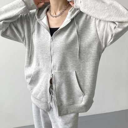 パーカー スウェット ゆったり 大きいサイズ トップス アウター 長袖 フード ビッグシルエット 体型カバー 秋 スエット 羽織り チュニック （メランジ）｜詳細画像