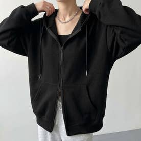 パーカー スウェット ゆったり 大きいサイズ トップス アウター 長袖 フード ビッグシルエット 体型カバー 秋 スエット 羽織り チュニック （ブラック）