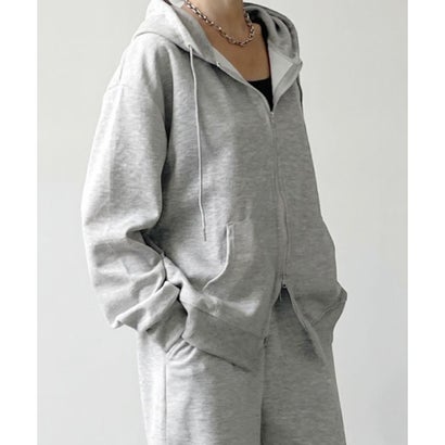 パーカー スウェット ゆったり 大きいサイズ トップス アウター 長袖 フード ビッグシルエット 体型カバー 秋 スエット 羽織り チュニック （グレー）｜詳細画像