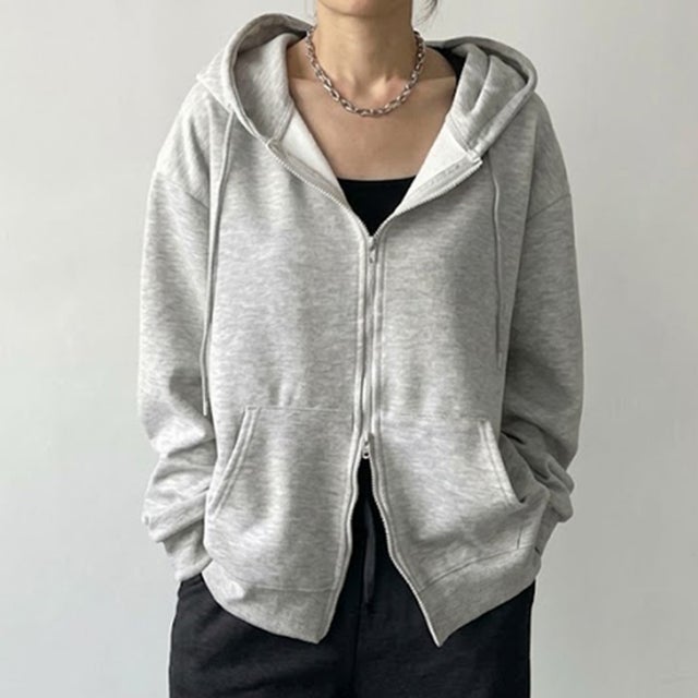 パーカー スウェット ゆったり 大きいサイズ トップス アウター 長袖 フード ビッグシルエット 体型カバー 秋 スエット 羽織り チュニック （グレー）