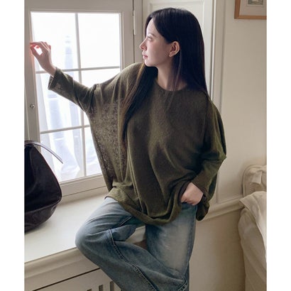 ニット レディース 長袖 薄手 重ね着 春 秋 冬 トップス 大きいサイズ ゆったり ドルマン 透け感 おしゃれ 体型カバー 防寒 あったか 韓国ファッション チンチャコリア （ブラック）｜詳細画像