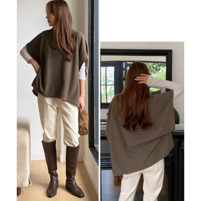 ポンチョ ニット ベスト レディース トップス 大きいサイズ ゆったり 体型カバー 厚手 秋 冬 上着 寒さ対策 防寒 あったか おしゃれ 韓国ファッション チンチャコリア （モカブラウン）｜詳細画像