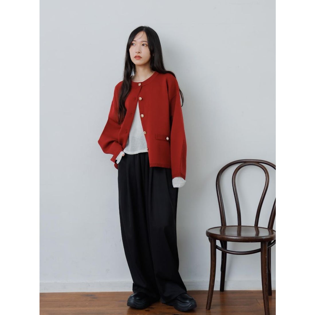 レトロガール RETRO GIRL 金ボタンポリカーデ （RED0） - ファッション