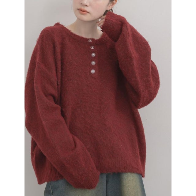 ヘンリーネック起毛ニット （RED0）