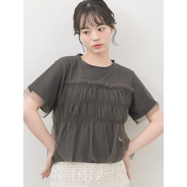 チュールドッキングカットソー （GRY2）