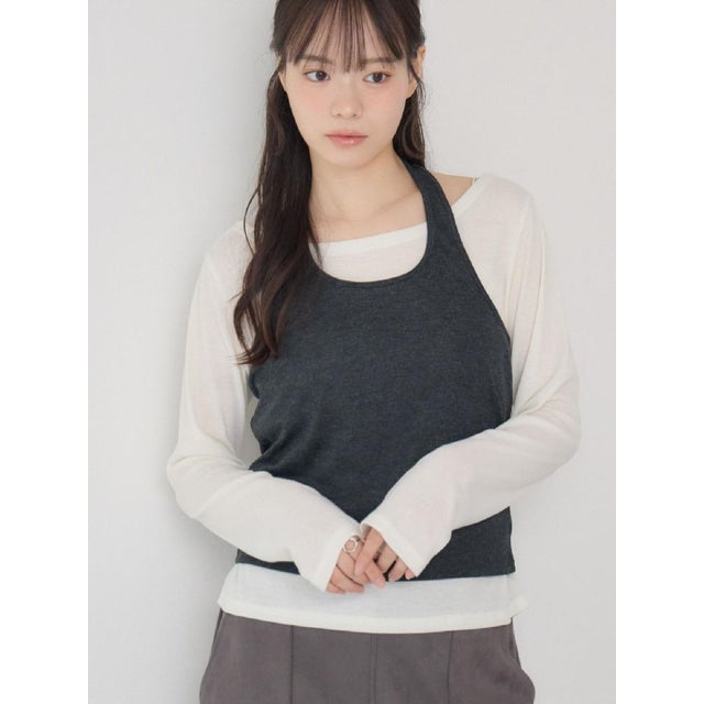 【セットアイテム】ホルターネックレイヤードトップス （GRY2）