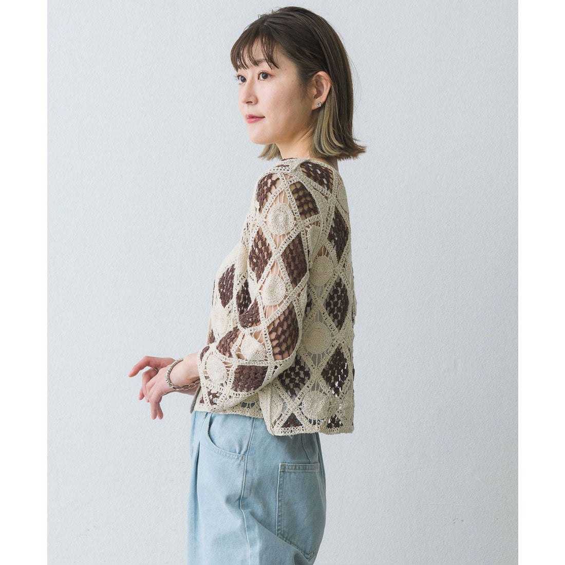 レトロガール RETRO GIRL 2WAY長袖クロシェカーデ （ガラ（ブラウン 