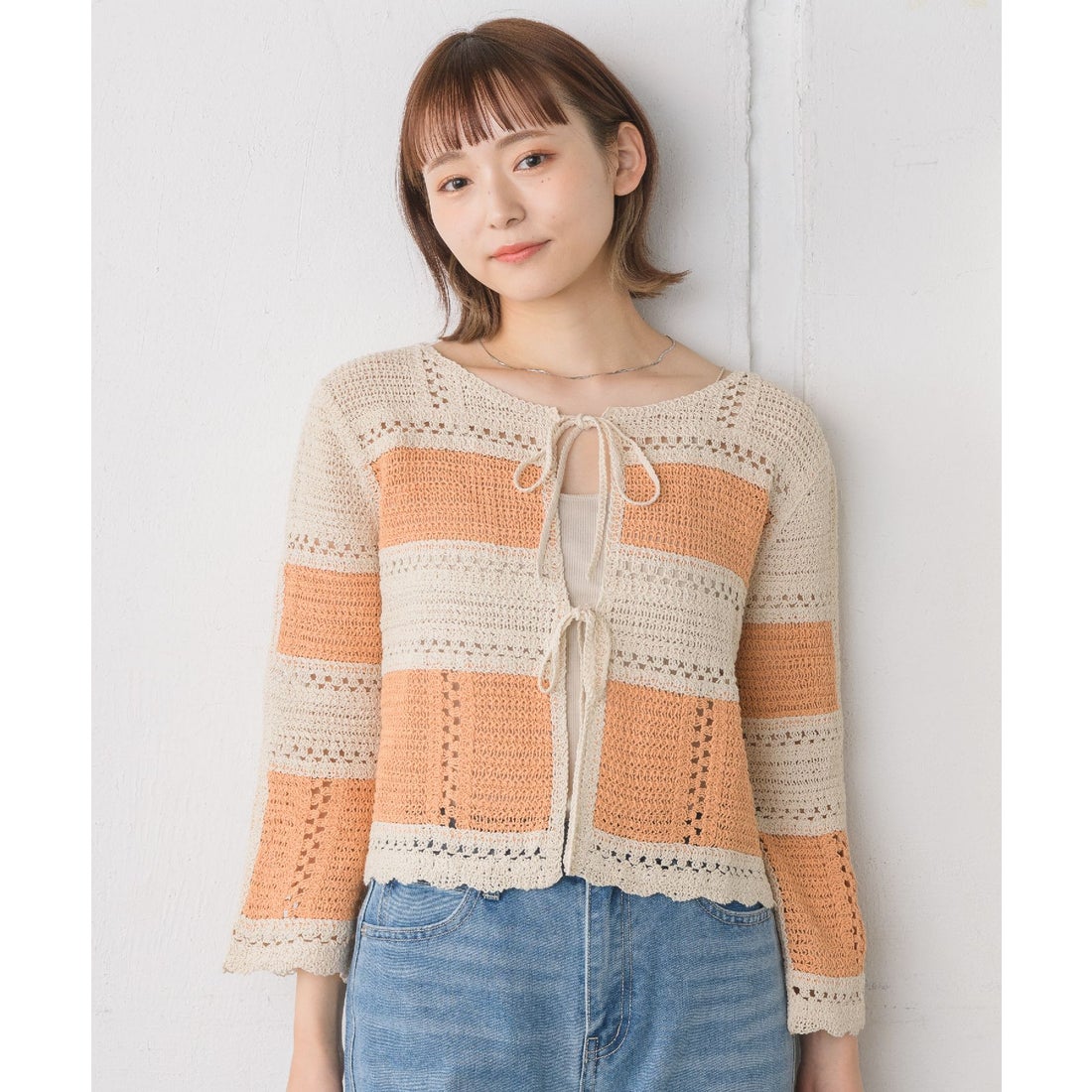 レトロガール RETRO GIRL 2WAYクロシェカーディガン （ガラ（オレンジ 