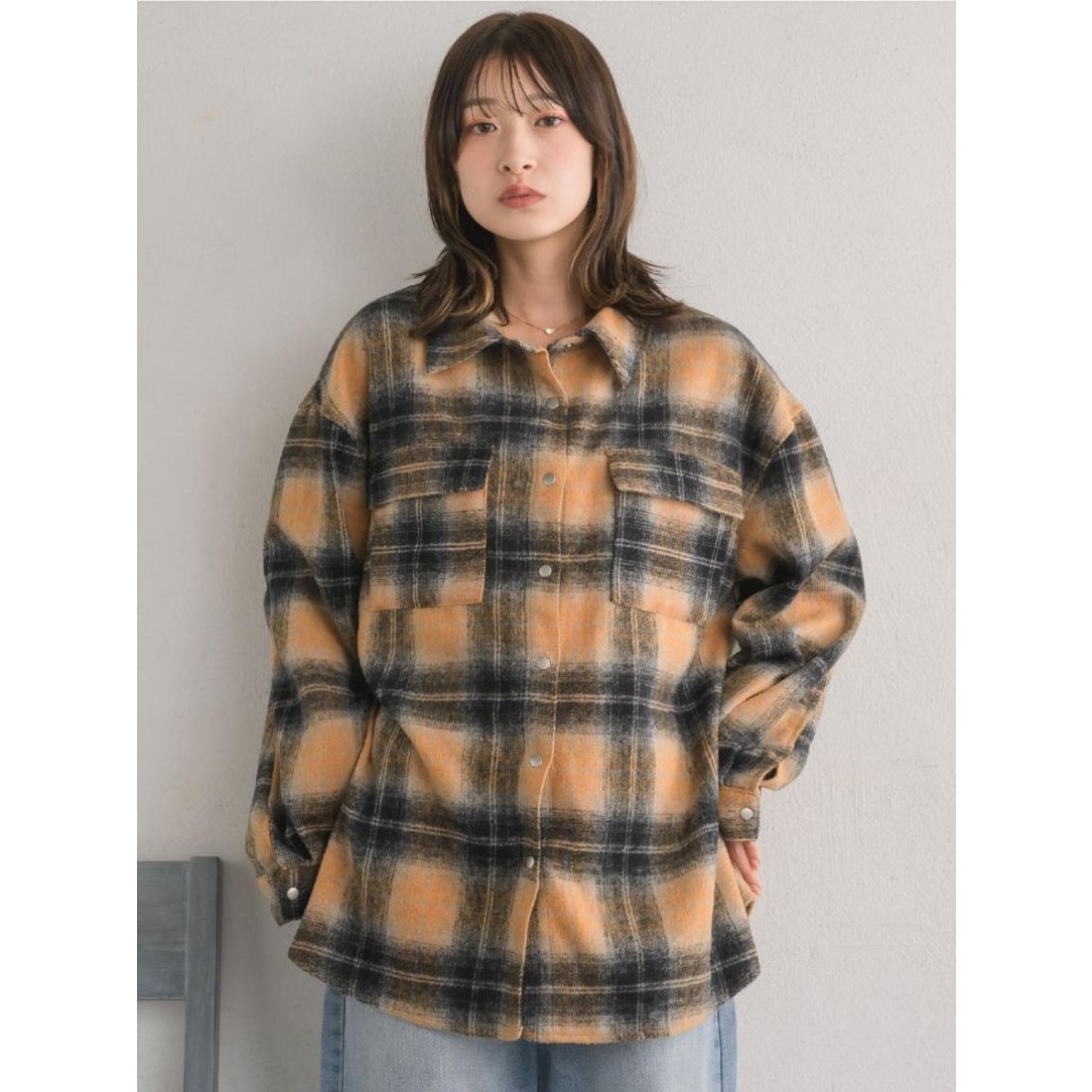 レトロガール RETRO GIRL 起毛FウールチェックSH （BEG0