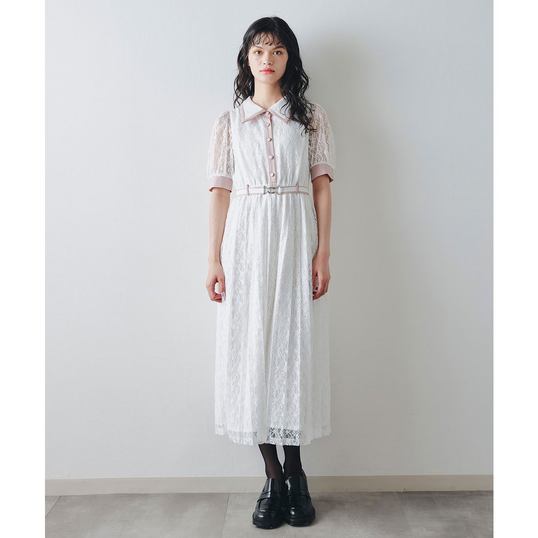 レディアゼル REDYAZEL レースバイカラープリーツロングワンピース 