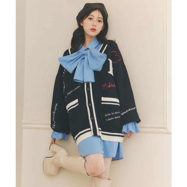 メッセージロゴカーディガン ネイビー