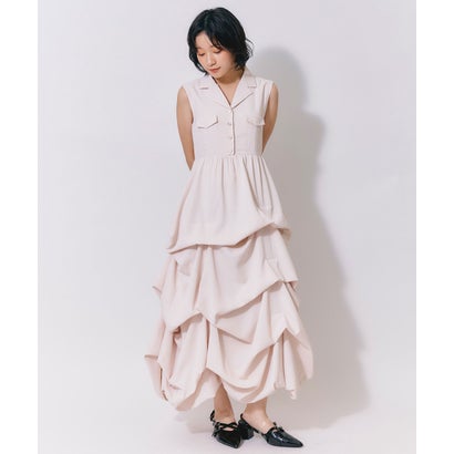 タックボリュームシャツロングワンピース ベージュ｜詳細画像