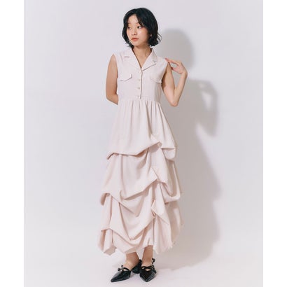 タックボリュームシャツロングワンピース ベージュ｜詳細画像
