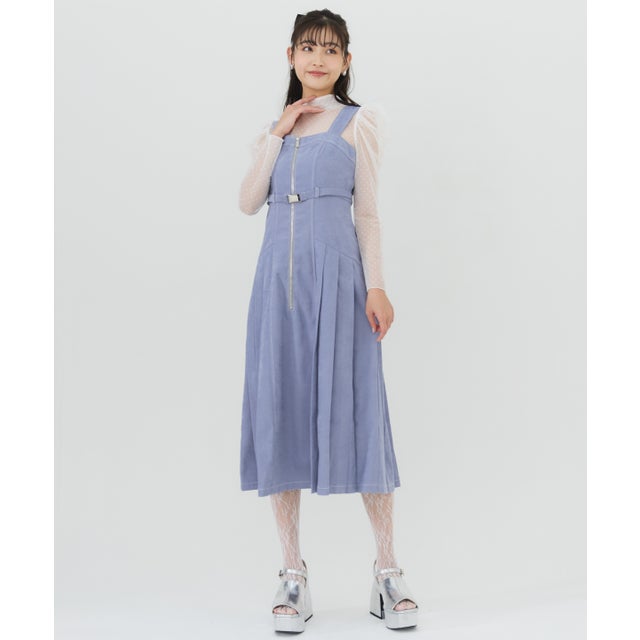 サイドプリーツジャンパースカート ブルー