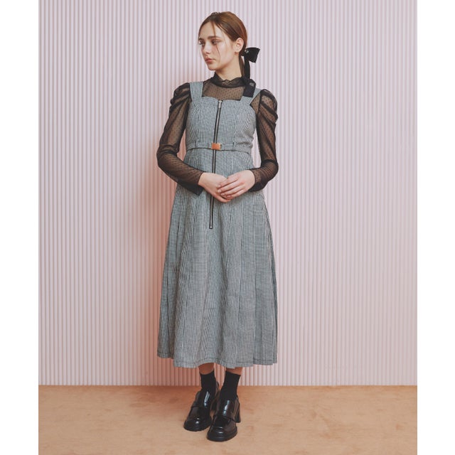 サイドプリーツジャンパースカート black/borderストライプ