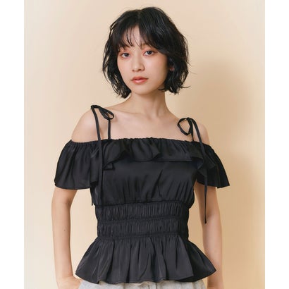 ショルダーリボン2WAYオフショルブラウス ブラック｜詳細画像