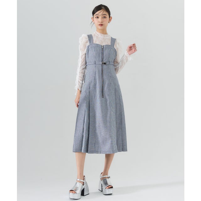 サイドプリーツジャンパースカート Navy/borderストライプ
