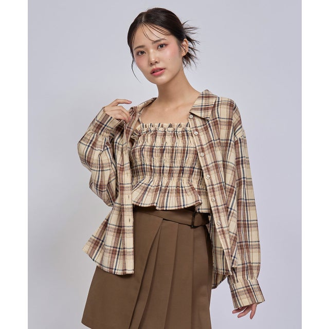 チェックビスチェ×シャツセット beige/チェック