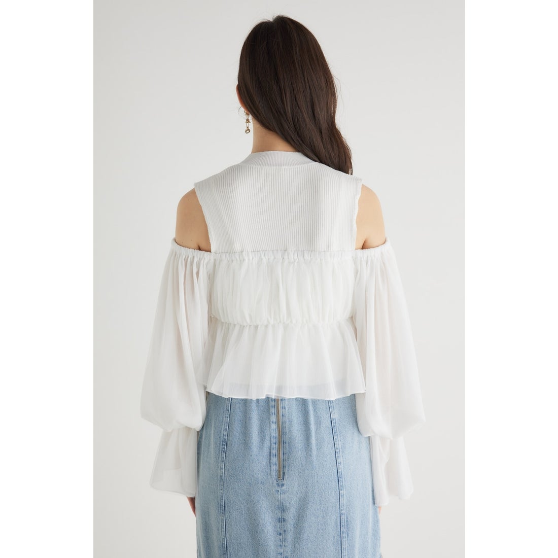 リエンダ rienda ペプラムチュールコンビKnit TOP （BLU 