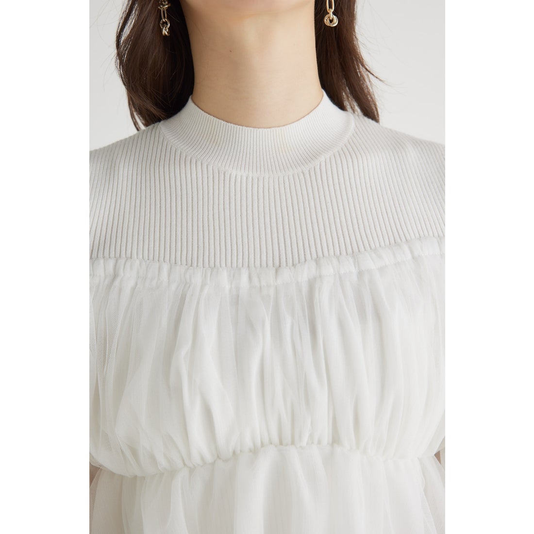 リエンダ rienda ペプラムチュールコンビKnit TOP （BLU 