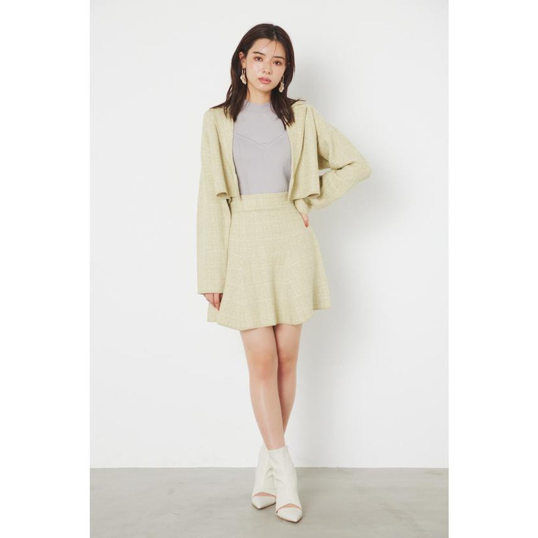 リエンダ rienda クロップドWテーラードツイードKnit JK （WHT 