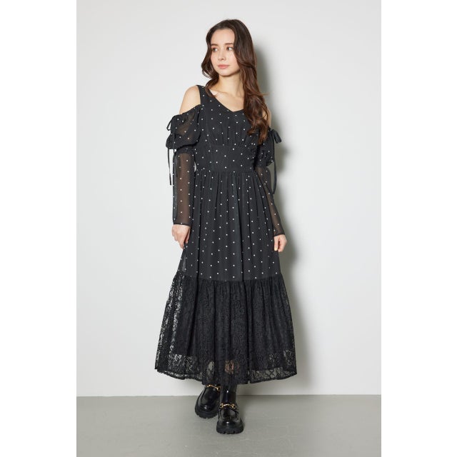 2WAYレースドッキングフレアワンピース BLK