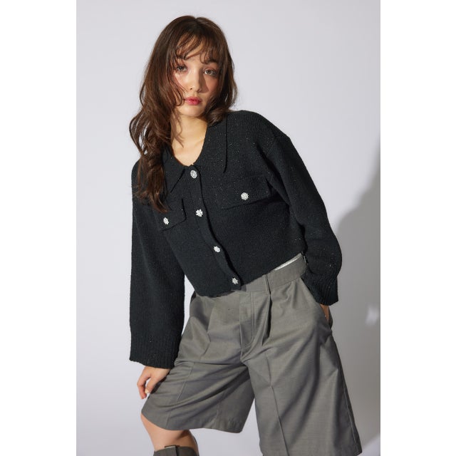 ビジューニットジャケット BLK
