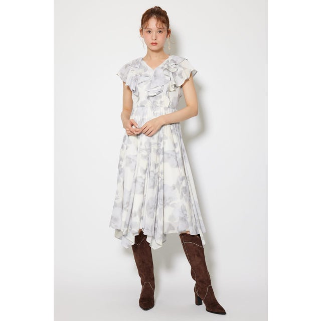 シアーパターンイレヘムワンピ 柄WHT5
