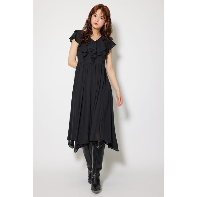 シアーパターンイレヘムワンピ BLK