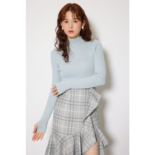 サムホール付きウォッシャブルハイネックニットトップス L/BLU1