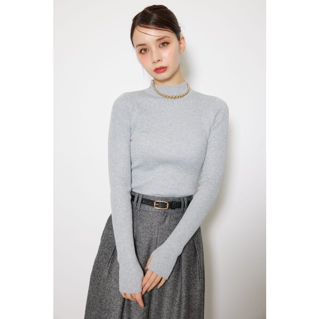 サムホール付きウォッシャブルハイネックニットトップス T.GRY