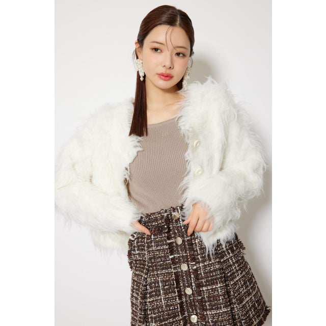 2WAYロングシャギーショートニットカーディガン WHT