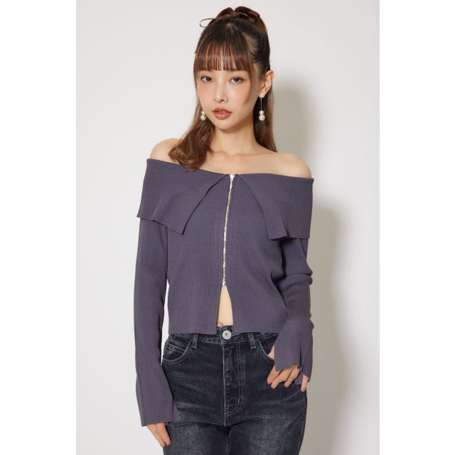 フロントZIPリブニットトップス L/BLK1