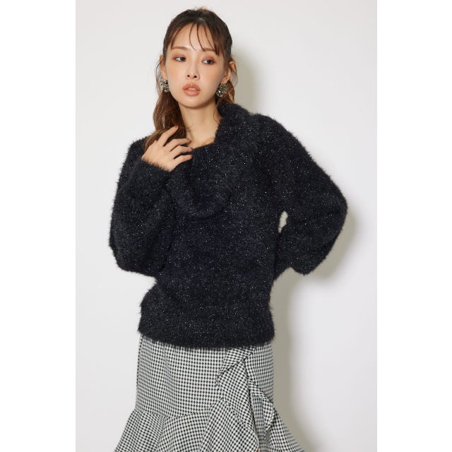 2WAYファーライクジャガードニットトップス BLK