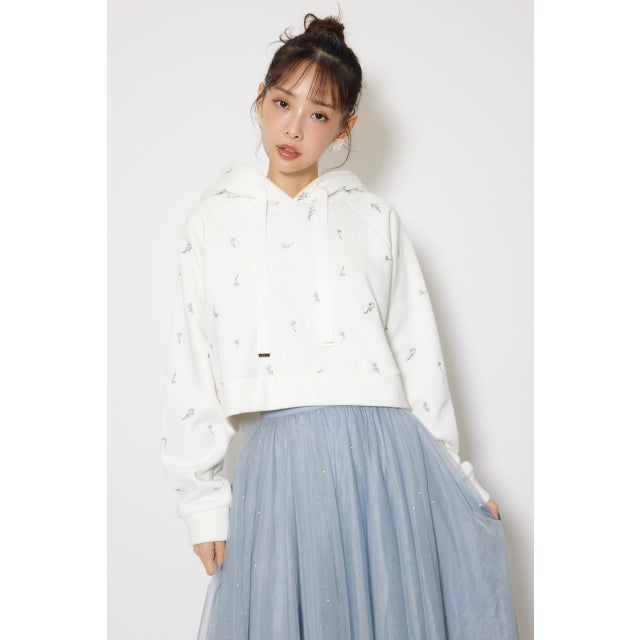 フラワー刺繍スウェットトップス WHT