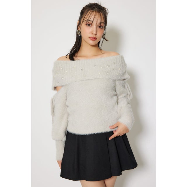 オフショルシャギーレディーニットトップス L/GRY1